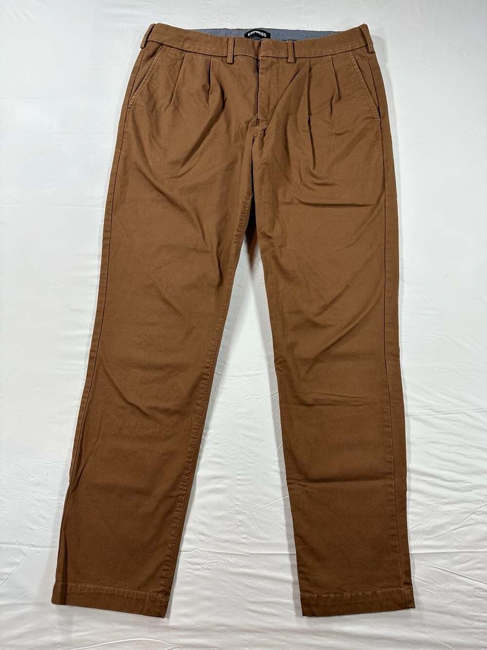 Express Pleated Athletic Slim Chino Pants Brown 32x32 Dress Preppy
